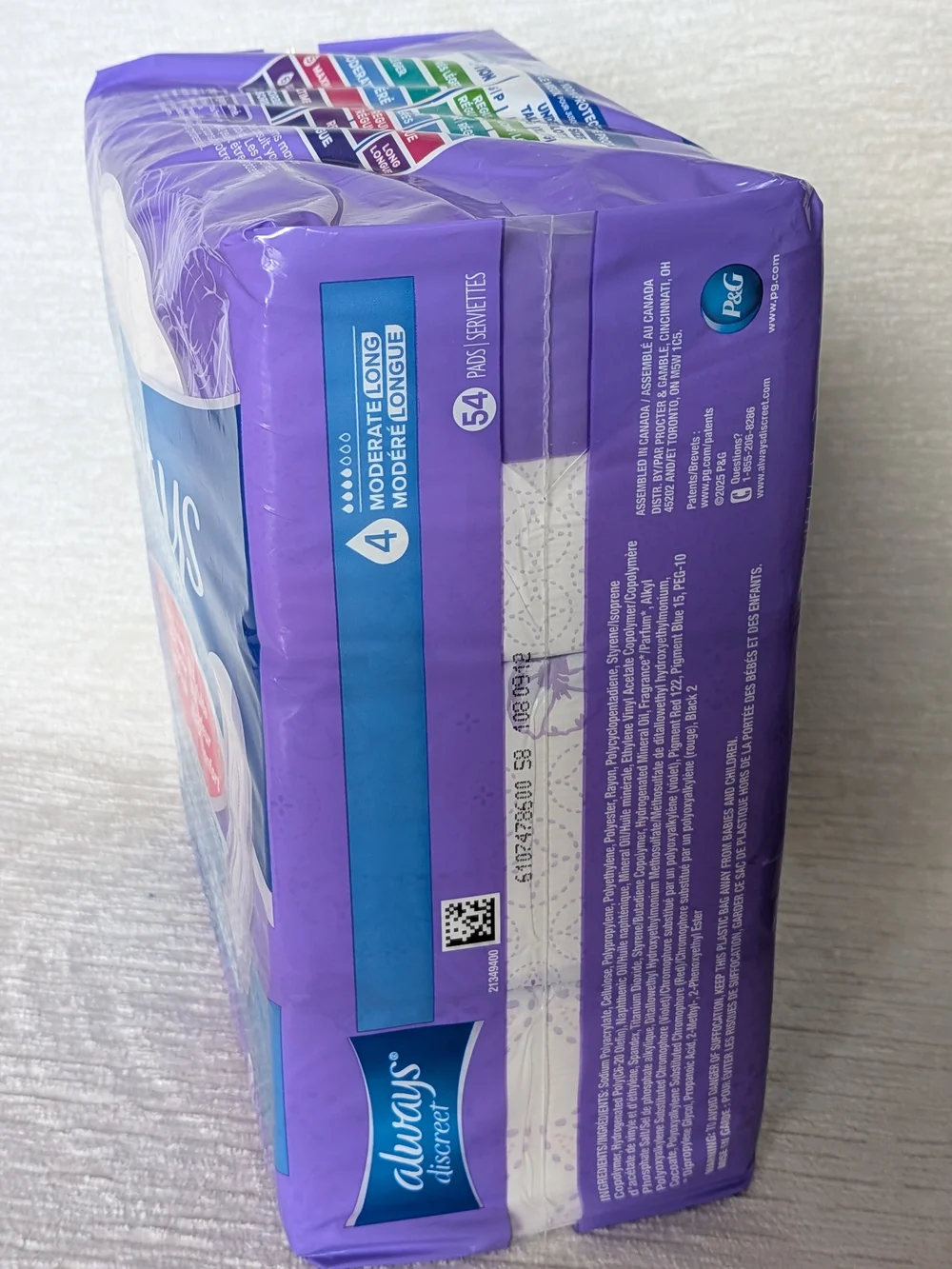 Always Discreet Moderate 4 Long Incontinence Pads - 54 count Pack NWT